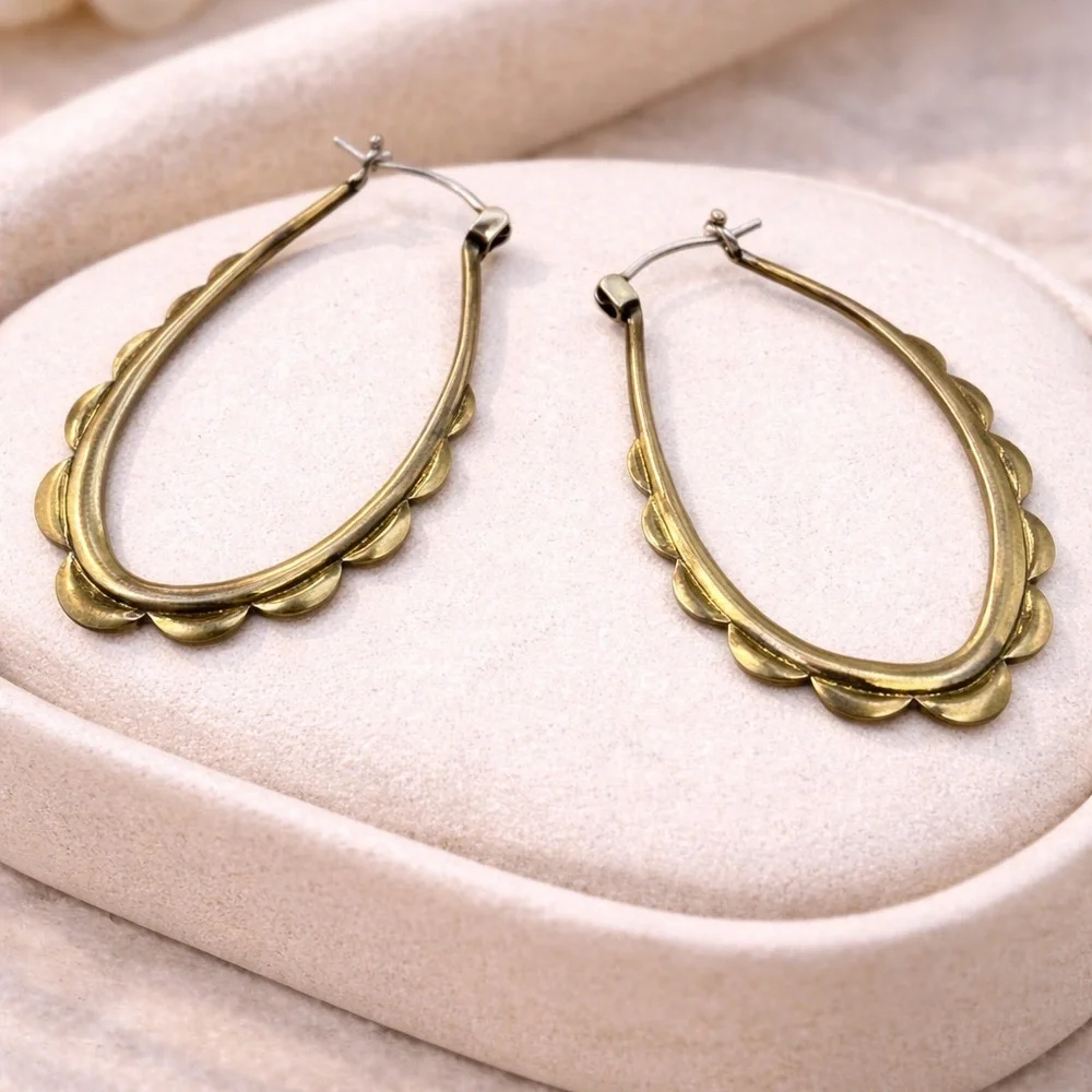 Oval Hoops - Gold-Tone Scalloped Hoop Earrings with solid sterling ear-wire